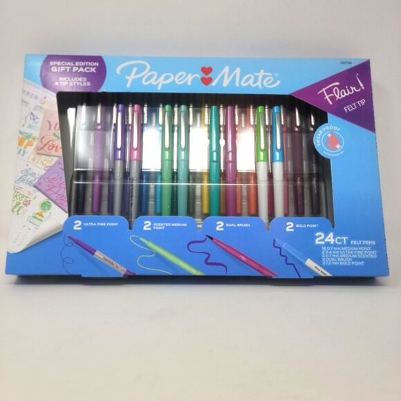 Paper Mate Flair 24pk Felt Tip Pens 4 Tips Styles Multicolored Gift - Picture 1 of 3